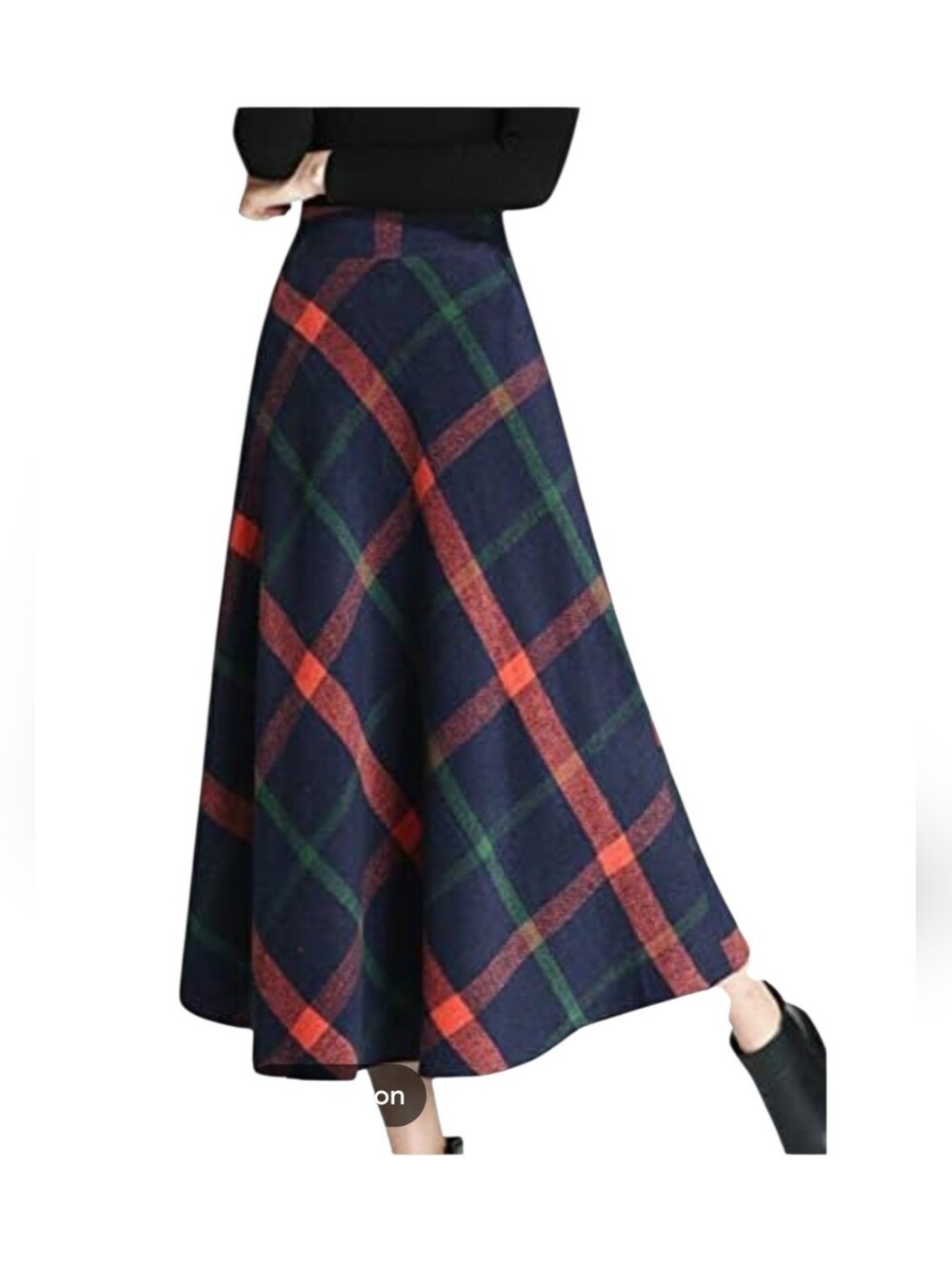 Tanming Wool Blend Classic Warm, Modest Navy Plaid A-Line Maxi Skirt, Tartan, M - Picture 1 of 11